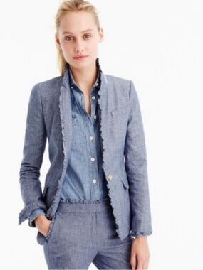 J. Crew Regent Ruffle Denim Chambray Blazer size 10
